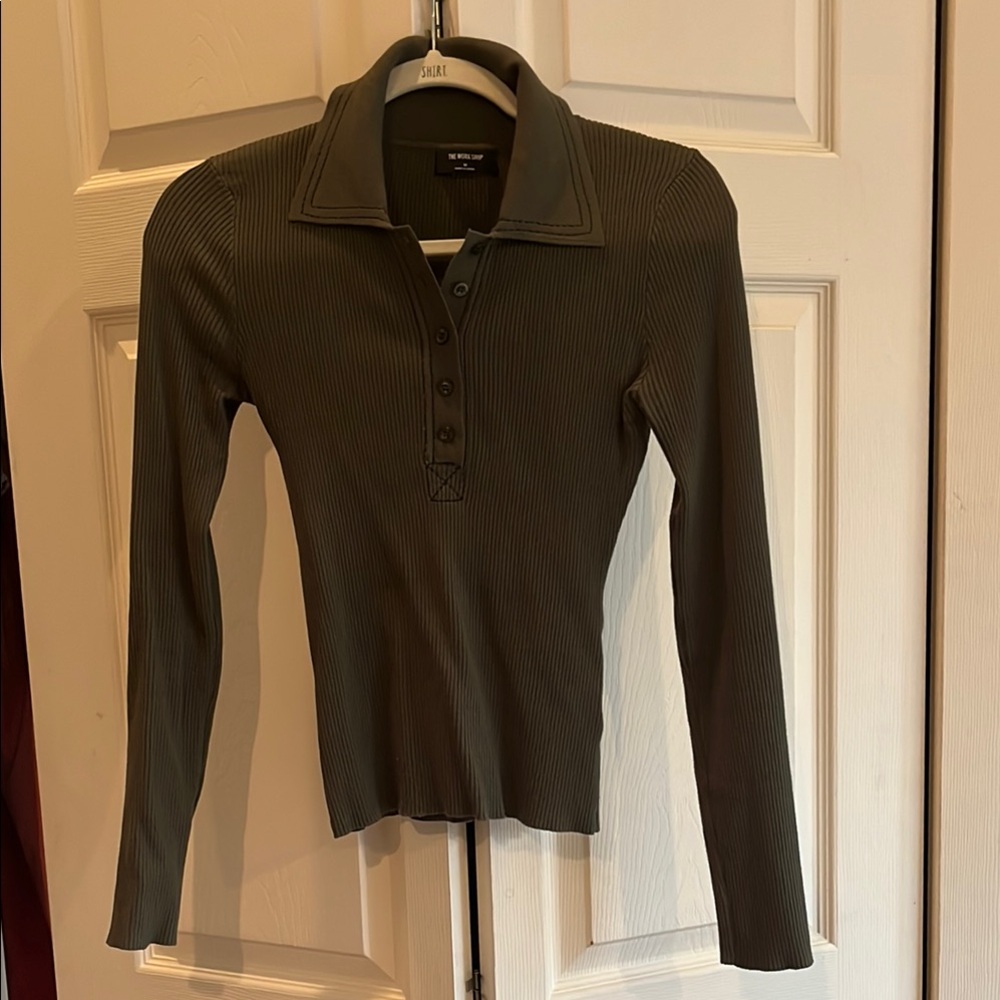 Olive Green Fitted Polo Button Down Shirt